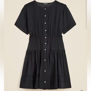 J Crew Black Cotton Voile Mini Pintuck Shirtdress